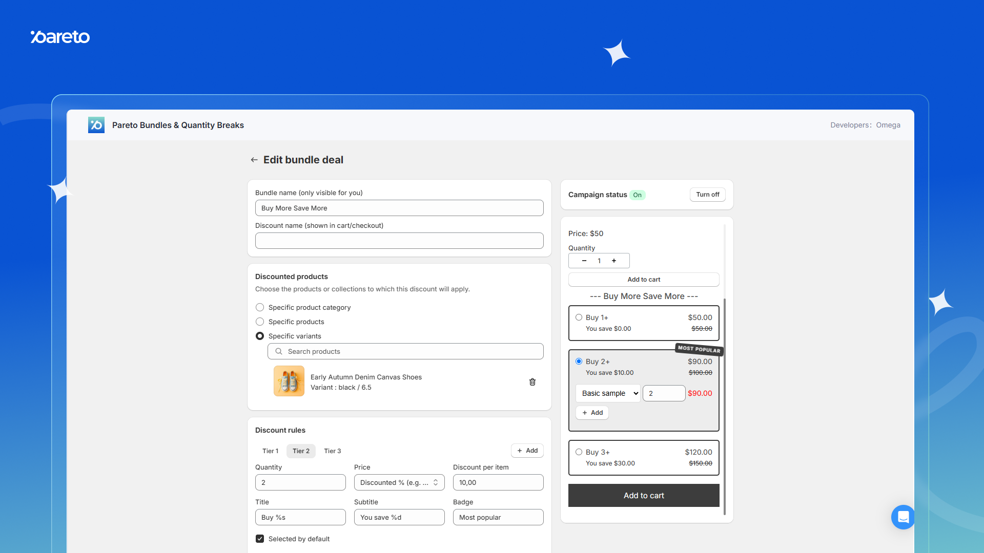 通过按数量提供分级定价来鼓励大额购买。轻松创建和管理数量阶梯折扣，以奖励批量购买者并提升购物体验。