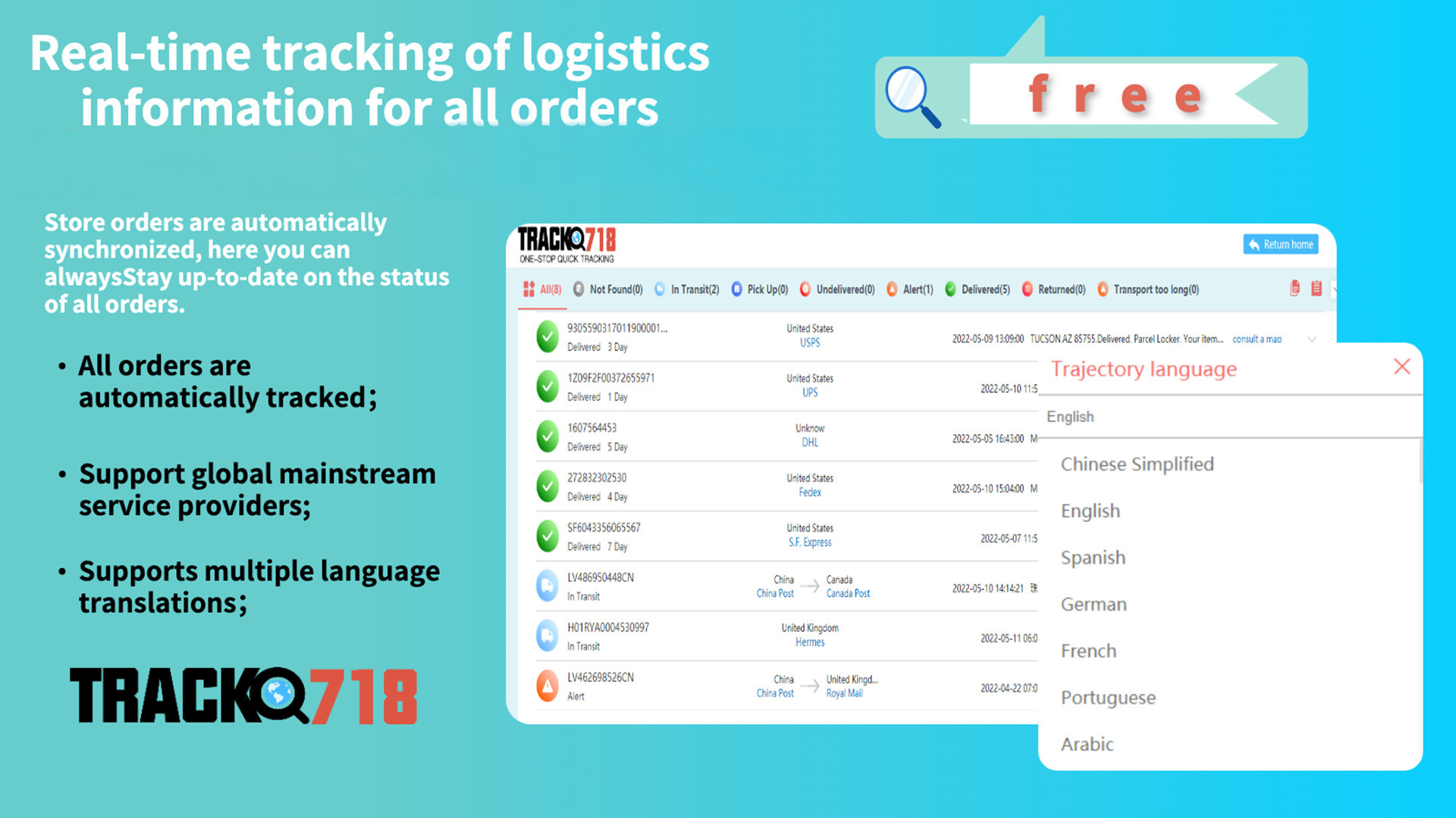Track718 TRACK718 Order Tracking And Email Push | SHOPLINE App Store