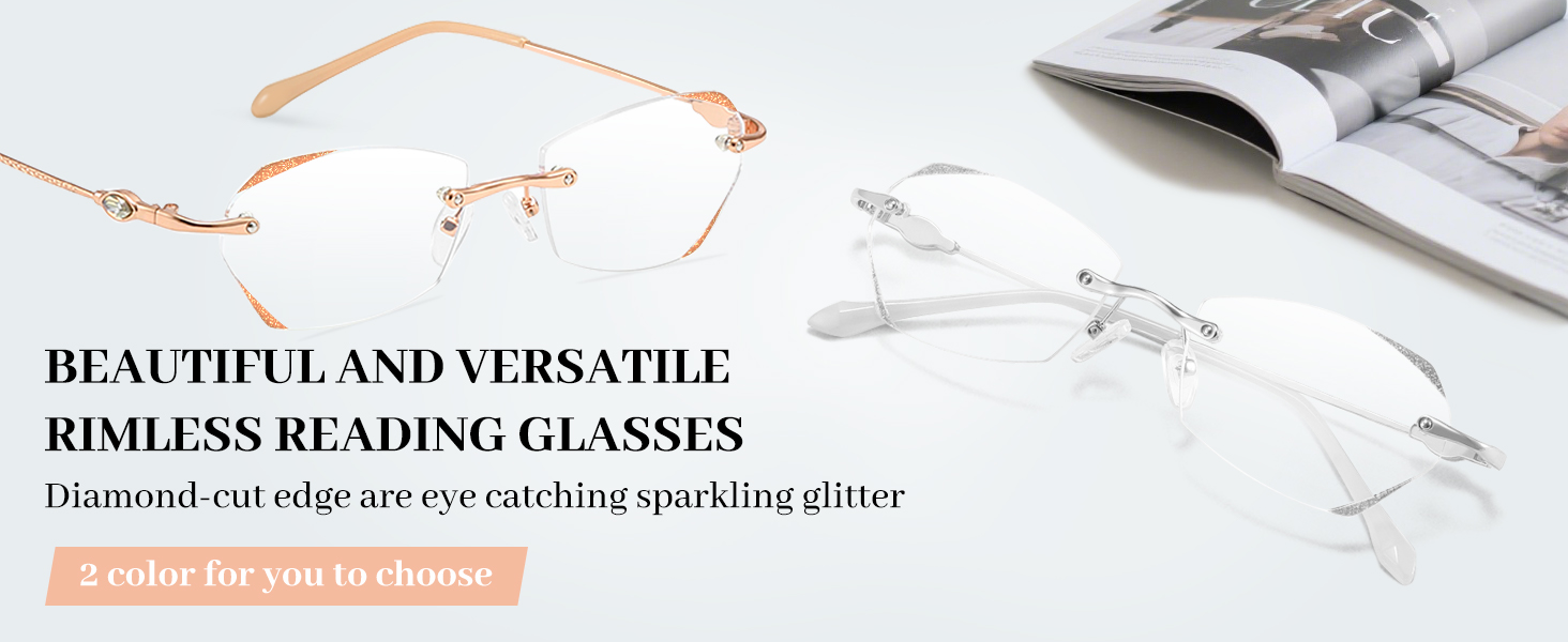 4.00 reading glasses women,women's diamond rimless anti-blue light presbyopia glasses