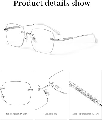 LUFF Rimless Reading Glasses for Women Blue Light Blocking,Fashion Metal Computer Readers,Frameless Eyeglasses Anti Eyestrain