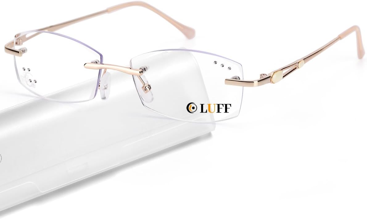 LUFF Rimless Reading Glasses for Women,Stylish Blue Light Blocking Computer Readers,Anti Eyestrain Frameless Lens diamond