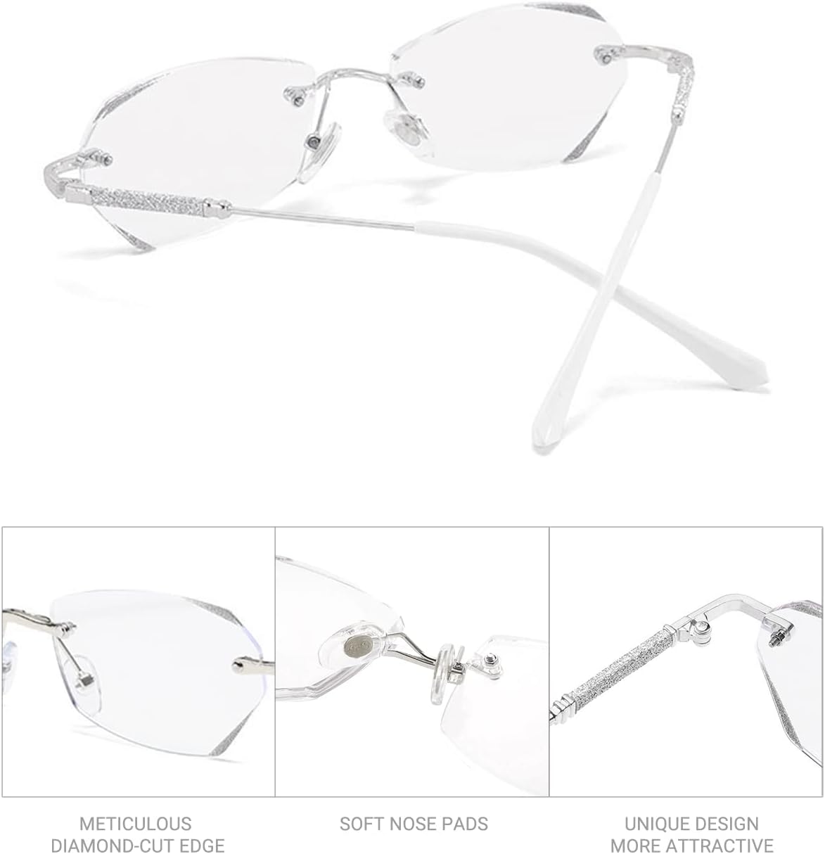 LUFF Rimless Reading Glasses for Women,Fashion Lightweight Anti Blue Light Readers Classic Metal Comfortable Frame glasses