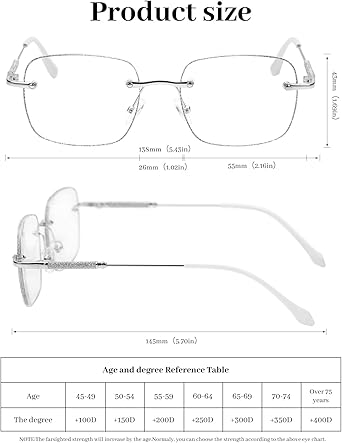 LUFF Rimless Reading Glasses for Women Blue Light Blocking,Fashion Metal Computer Readers,Frameless Eyeglasses Anti Eyestrain