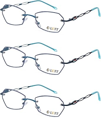 LUFF Rimless Reading Glasses for women men Blue light blocking lightweight metal classic computer readers Anti Eyestrain