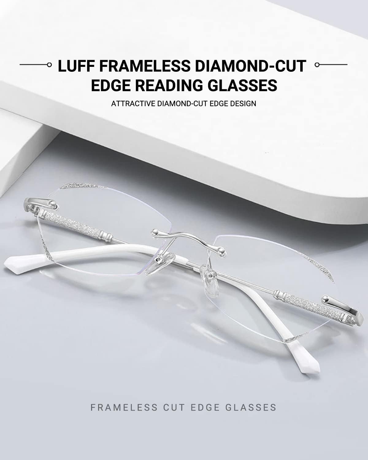 LUFF Rimless Reading Glasses for Women,Fashion Lightweight Anti Blue Light Readers Classic Metal Comfortable Frame glasses