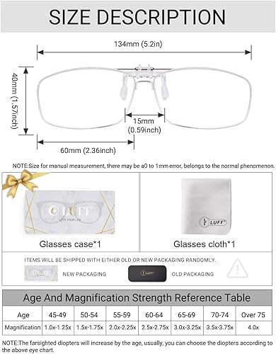 LUFF Reading Glasses Clip Anti-blue light Magnifying Glass Portable Clips