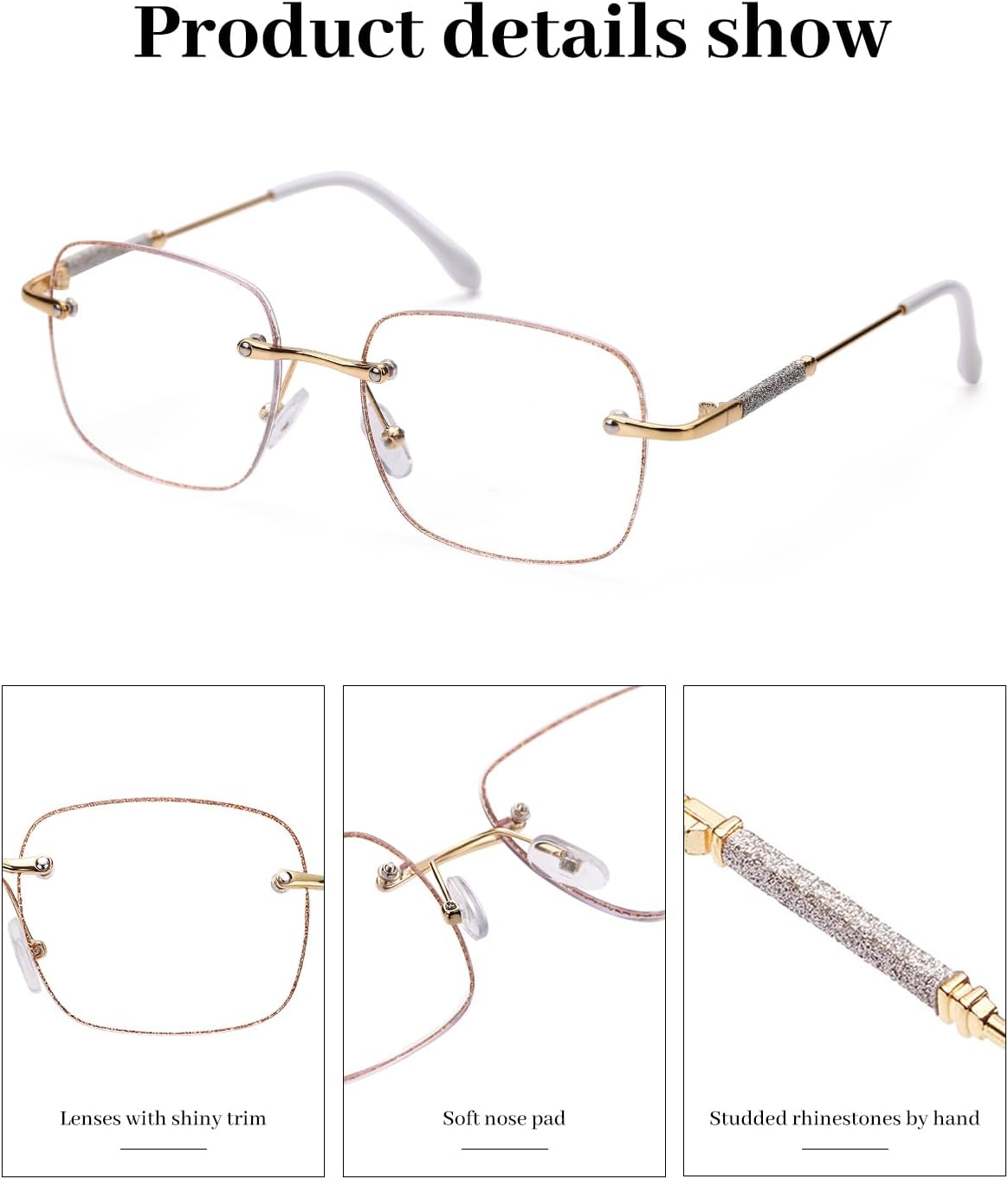 LUFF Rimless Reading Glasses for Women Blue Light Blocking,Fashion Metal Computer Readers,Frameless Eyeglasses Anti Eyestrain