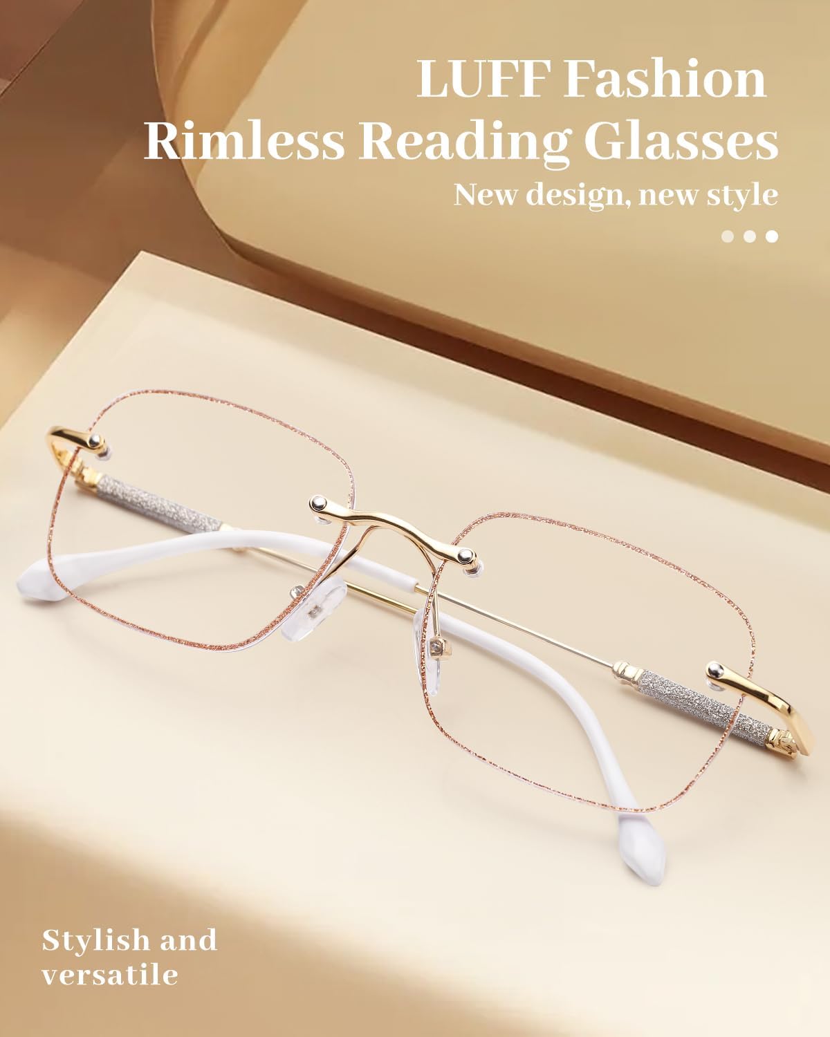 LUFF Rimless Reading Glasses for Women Blue Light Blocking,Fashion Metal Computer Readers,Frameless Eyeglasses Anti Eyestrain