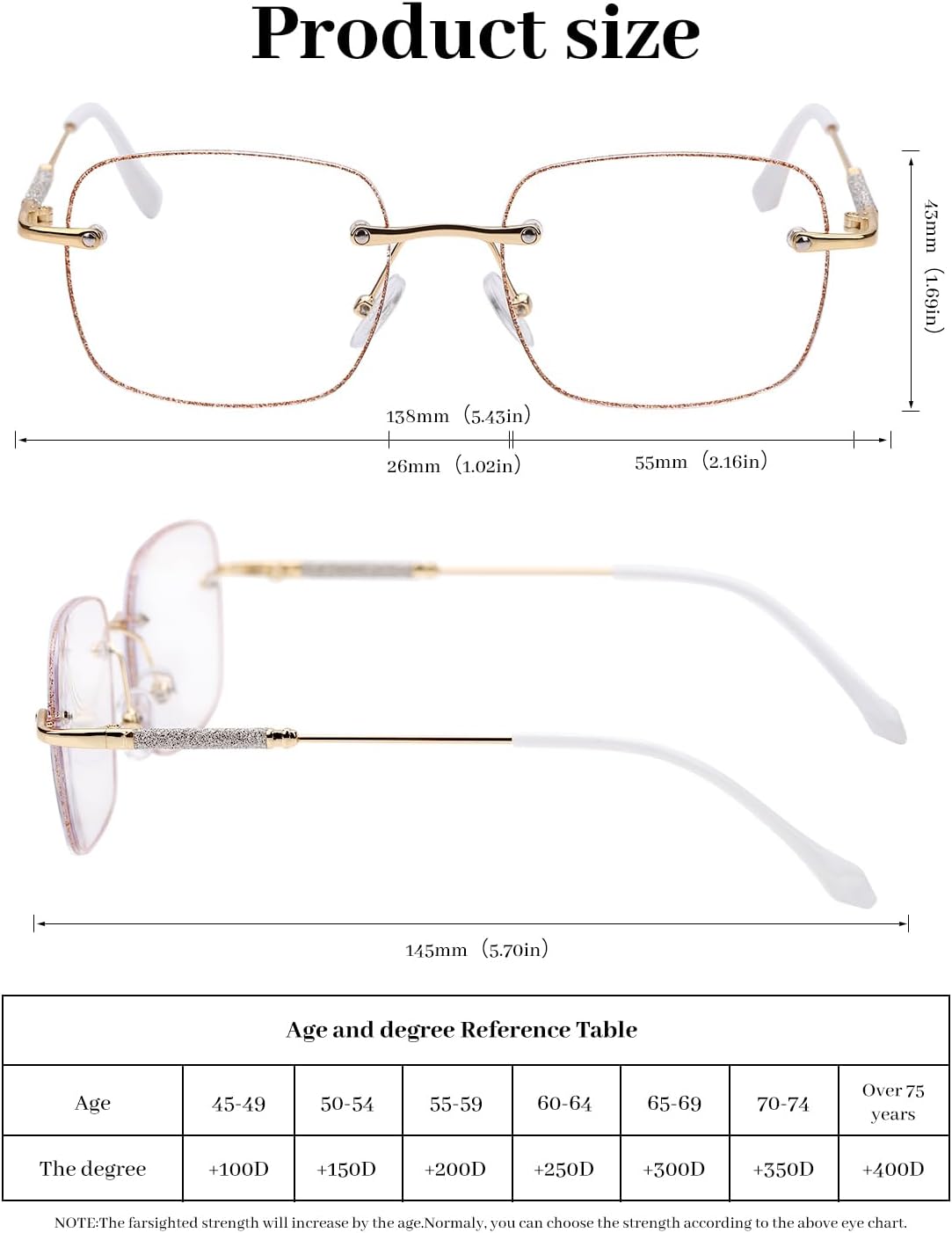 LUFF Rimless Reading Glasses for Women Blue Light Blocking,Fashion Metal Computer Readers,Frameless Eyeglasses Anti Eyestrain