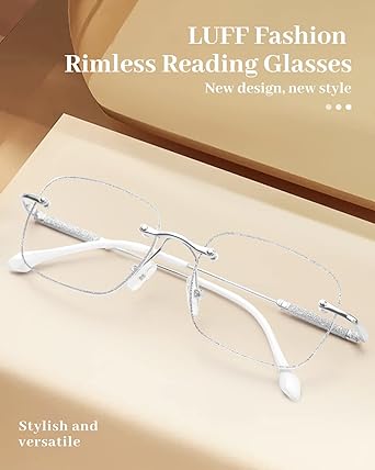 LUFF Rimless Reading Glasses for Women Blue Light Blocking,Fashion Metal Computer Readers,Frameless Eyeglasses Anti Eyestrain