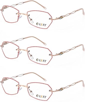 LUFF Rimless Reading Glasses for women men Blue light blocking lightweight metal classic computer readers Anti Eyestrain