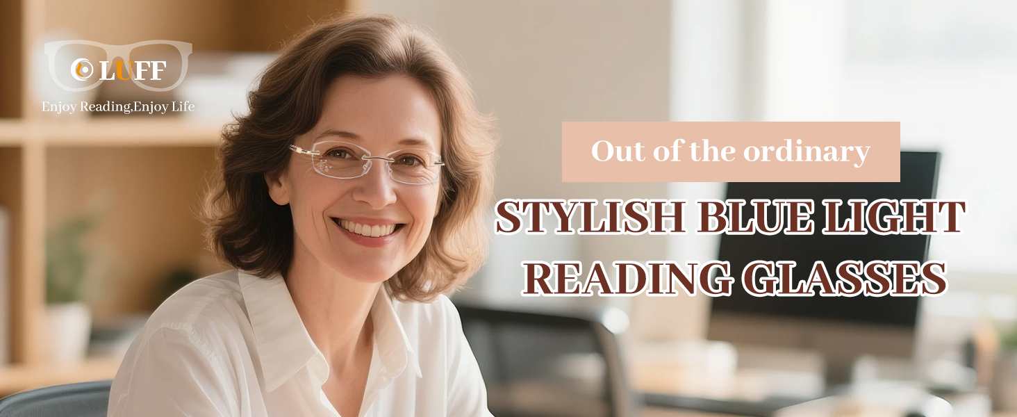 Rimless Reading Glasses for Women,Blue Light Blocking Computer Readers