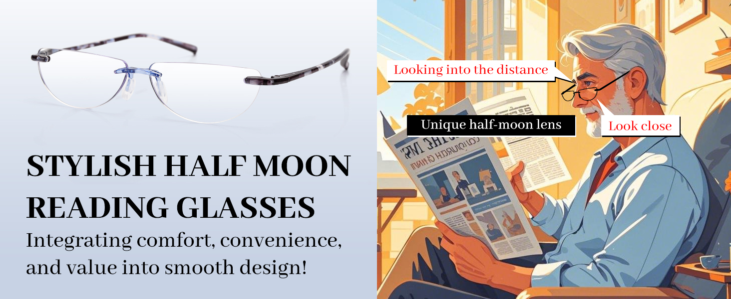 3 Pack Rimless Reading Glasses Half Moon Reading Glasses for Women Men  TR90 Lightweight