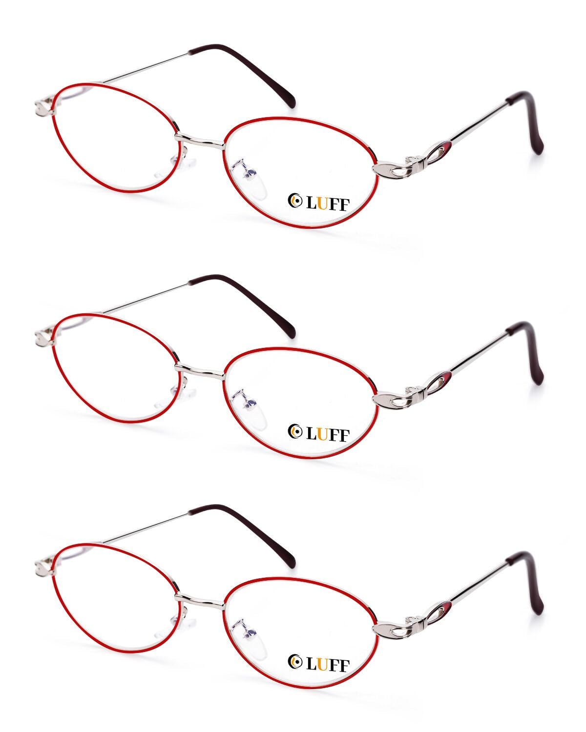 LUFF 3 Pack Reading Glasses for Women Blue Light Blocking Computer Readers Stylish Oval Metal Wire Frame Eyeglasses