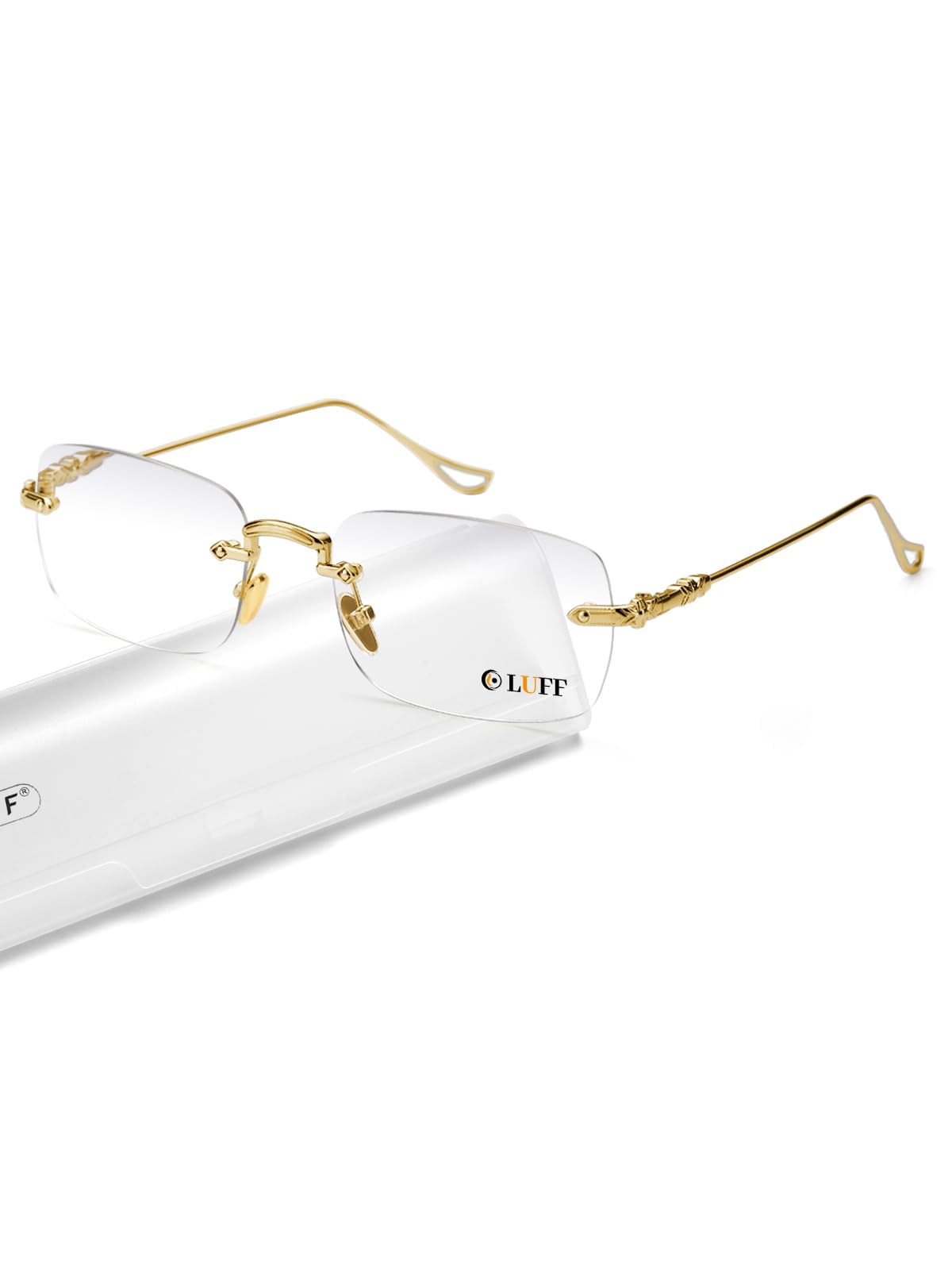 LUFF Reading Glasses Men Women,Rimless Mens Readers Blue Light Metal Computer Eyeglasses Anti-Eyestrain/Dryness/Glare(0.6oz)