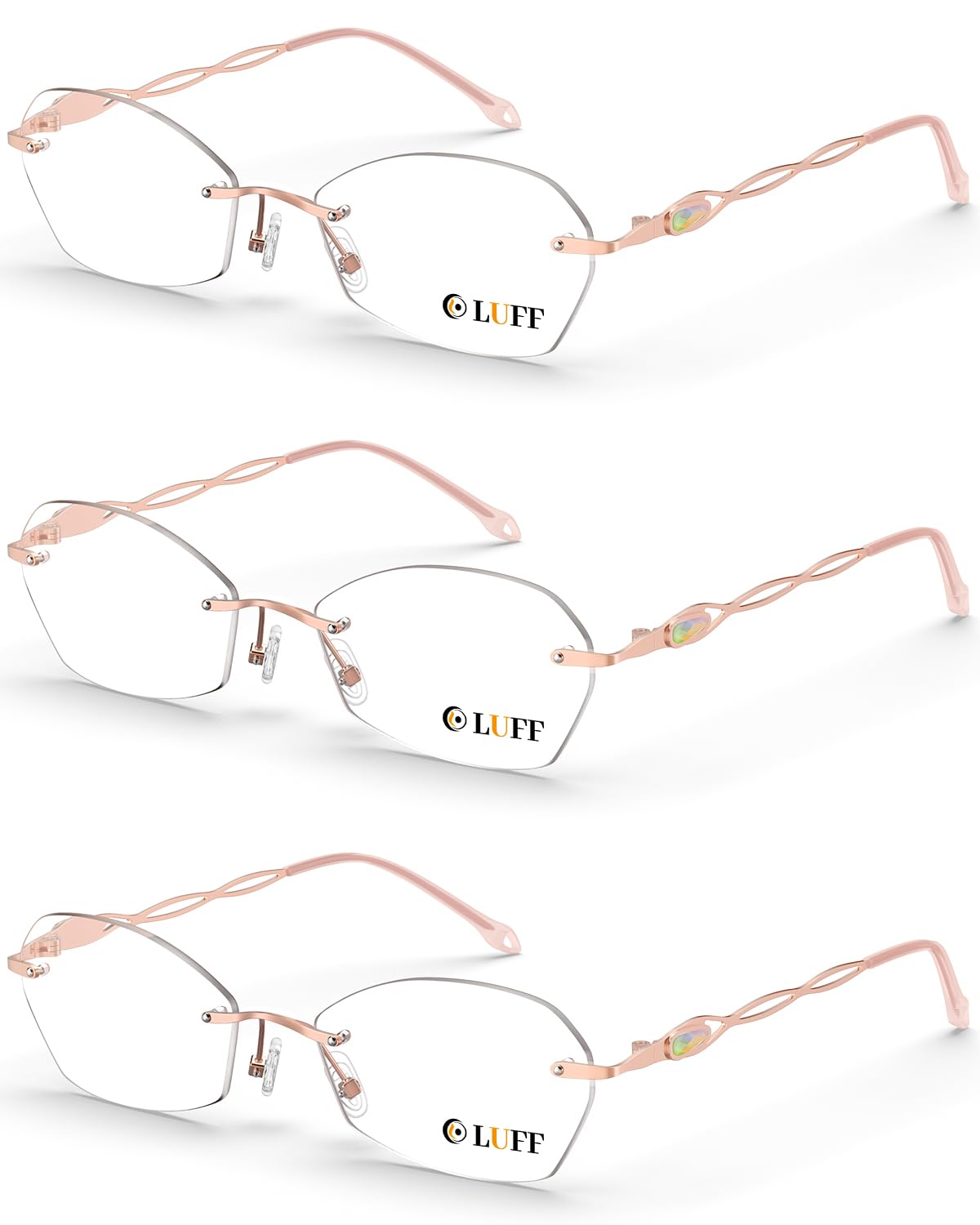 LUFF Rimless Reading Glasses for women men Blue light blocking lightweight metal classic computer readers Anti Eyestrain