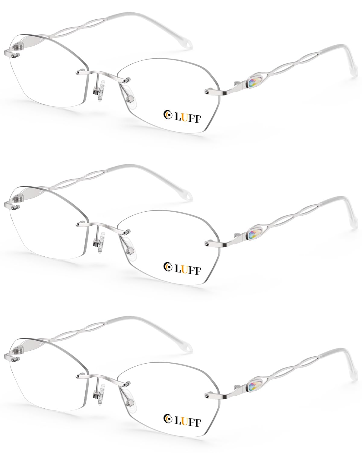 LUFF Rimless Reading Glasses for women men Blue light blocking lightweight metal classic computer readers Anti Eyestrain