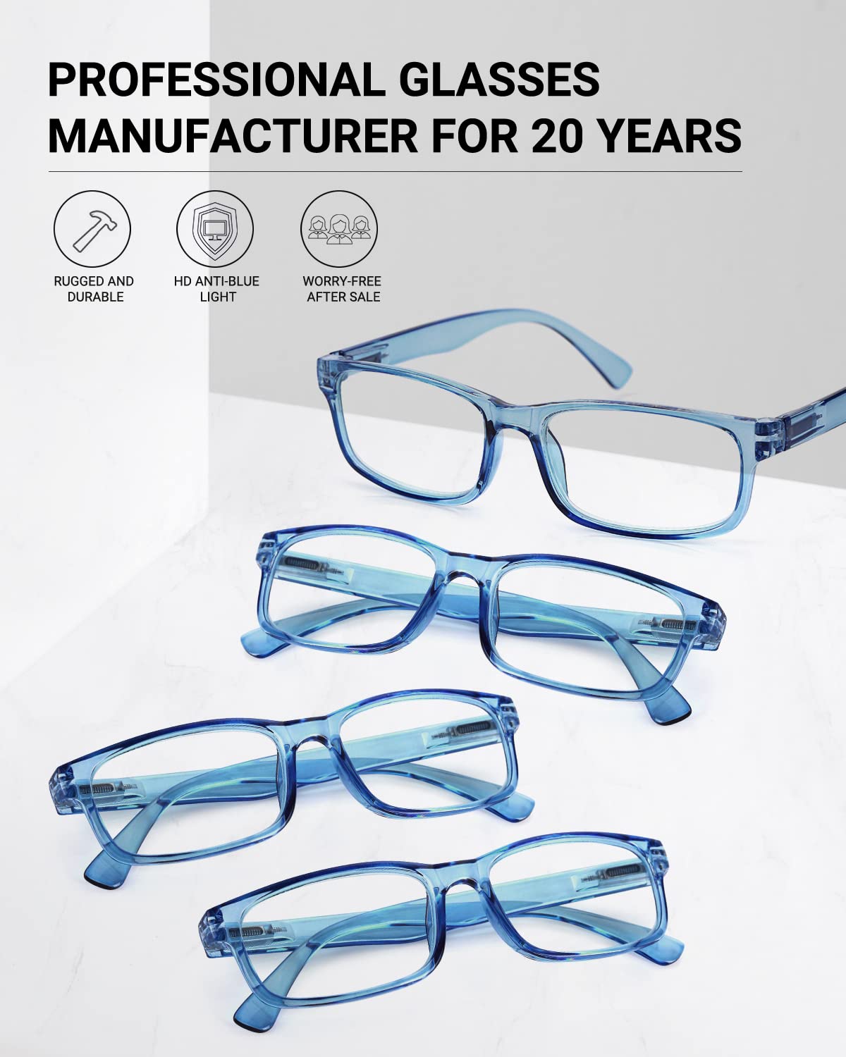 LUFF Unbreakable Reading Glasses for Women,4PCS Blue Light Blocking Reading Glasses Men,Comfortable Spring Hinge Readers