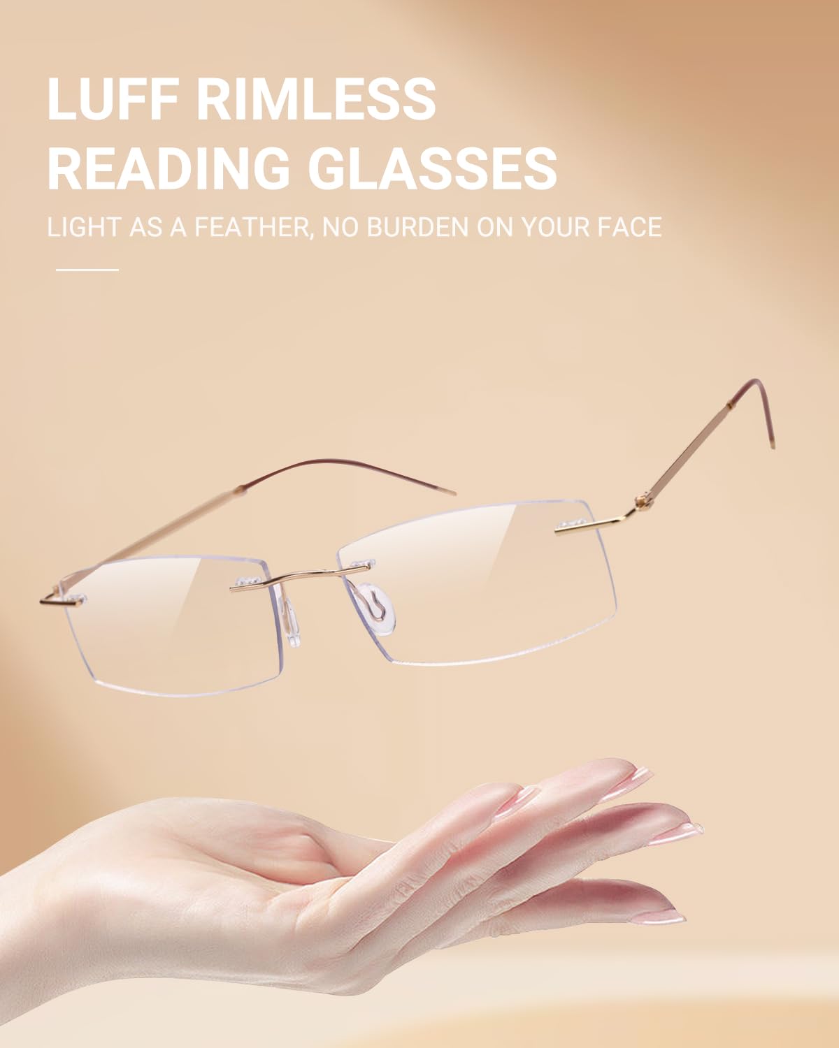 LUFF Rimless Reading Glasses for Women Men Blue Light Blocking Computer Reader Stylish Lightweight Eyeglasses