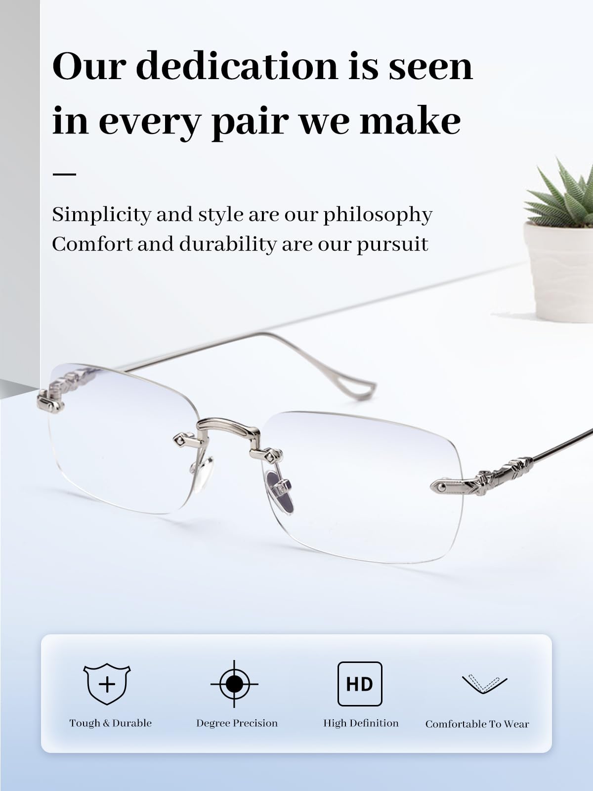 LUFF Reading Glasses Men Women,Rimless Mens Readers Blue Light Metal Computer Eyeglasses Anti-Eyestrain/Dryness/Glare(0.6oz)