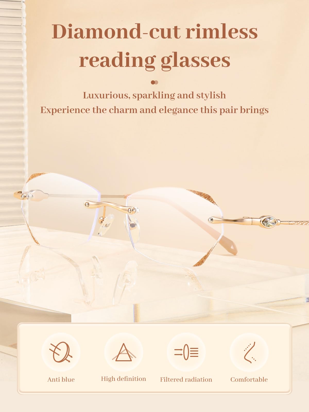 LUFF Rimless Reading Glasses for Women & Men, Lightweight Blue Light Blocking Readers, Anti-Eyestrain Computer Glasses + Case