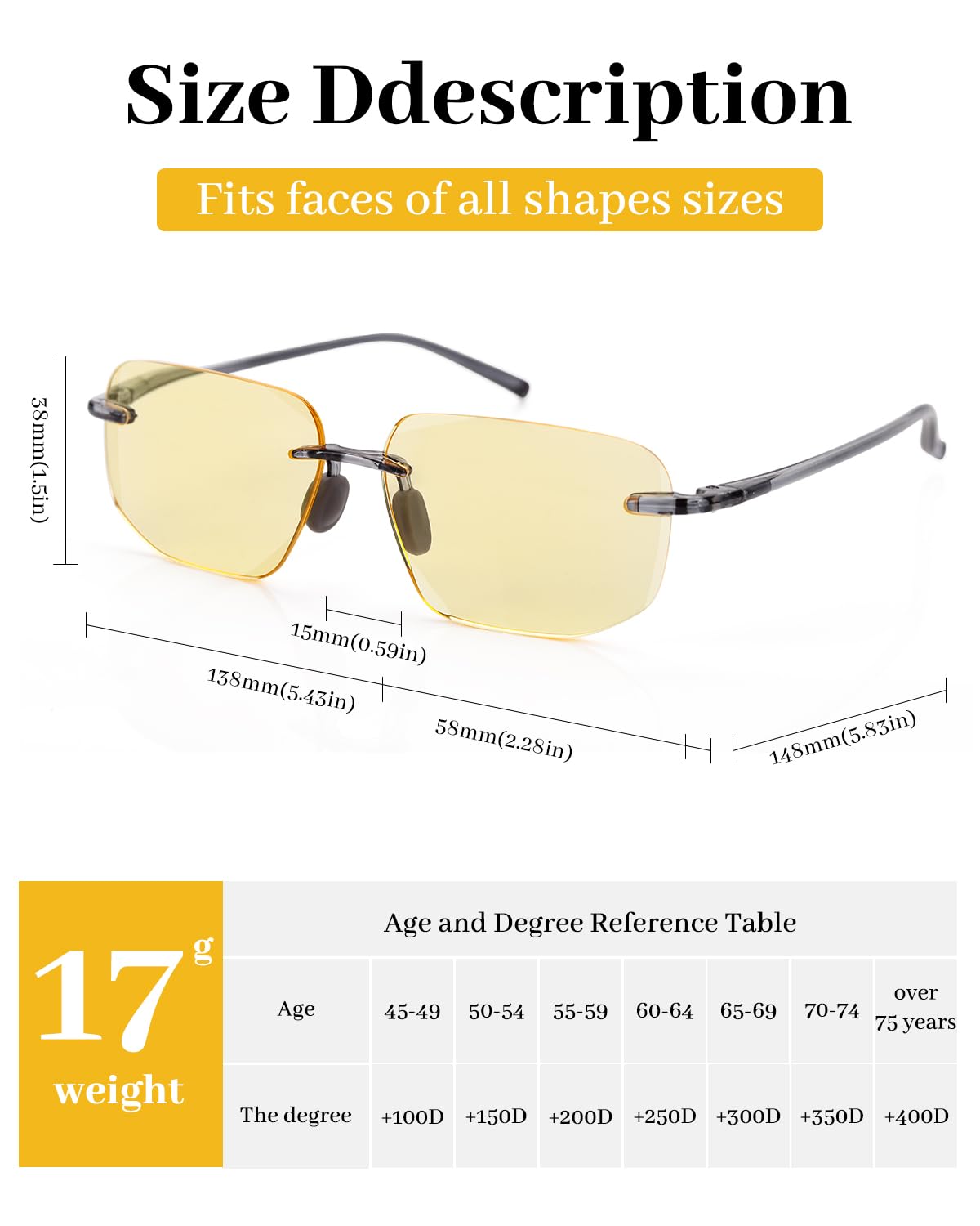 LUFF Blue Light Blocking Reading Glasses for Women Men,Readers Rimless Computer Yellow Lens Anti Glare Better Protection