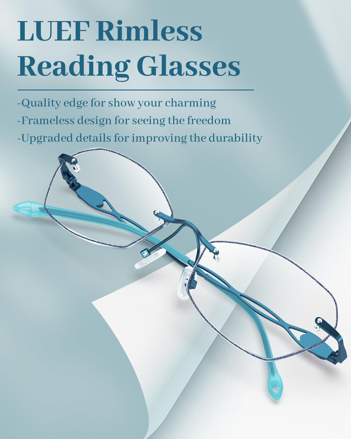 LUFF Rimless Reading Glasses for women men Blue light blocking lightweight metal classic computer readers Anti Eyestrain