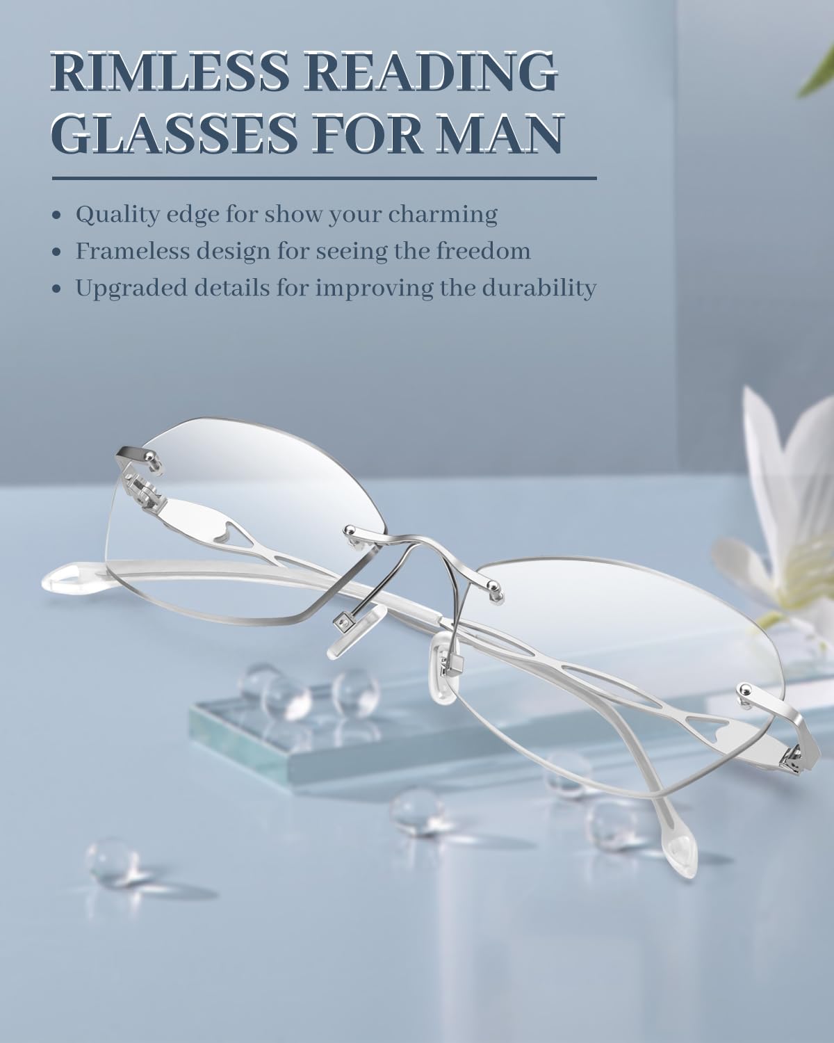 LUFF Rimless Reading Glasses for women men Blue light blocking lightweight metal classic computer readers Anti Eyestrain