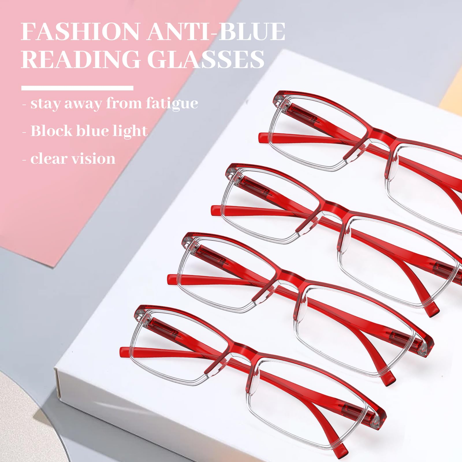 LUFF 4Pcs Anti-Blue-ray Reading Glasses Portable Ultra-Light Readers