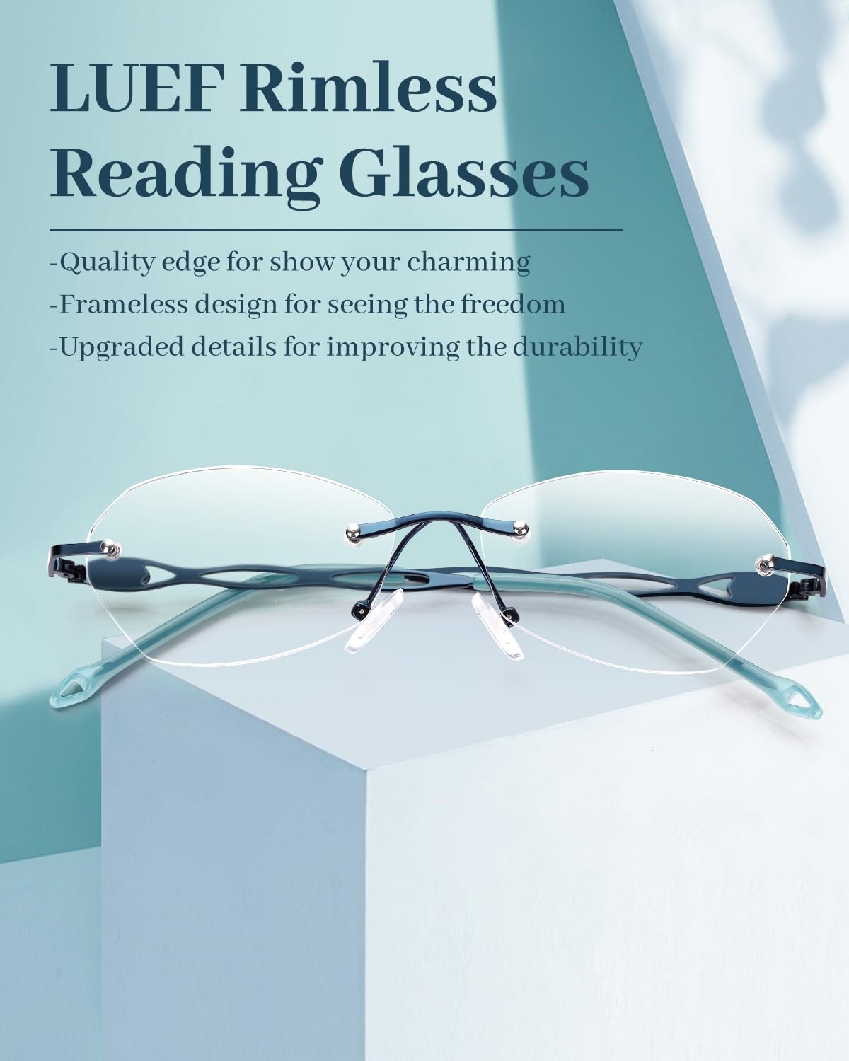 LUFF Rimless Reading Glasses for women men Blue light blocking lightweight metal classic computer readers Anti Eyestrain