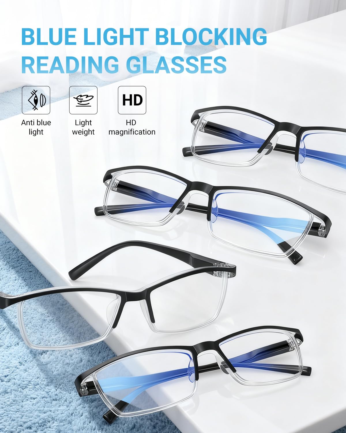 LUFF 6Pcs Anti-Blue-ray Reading Glasses Portable Ultra-Light Readers