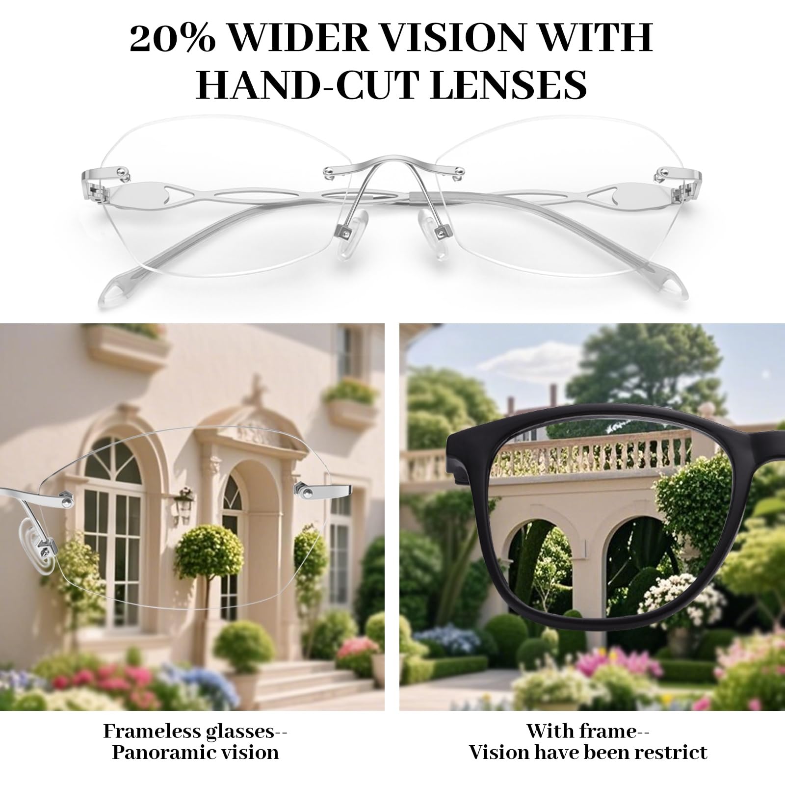 LUFF Rimless Reading Glasses for women men Blue light blocking lightweight metal classic computer readers Anti Eyestrain