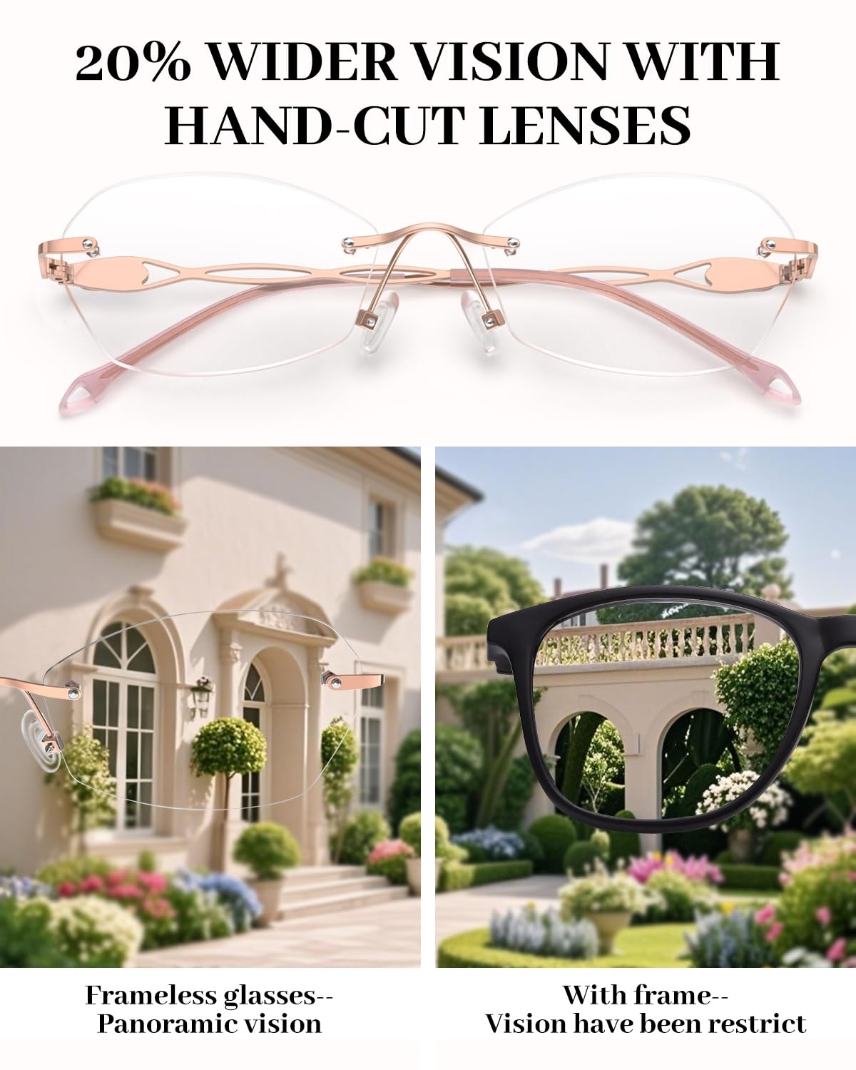 LUFF Rimless Reading Glasses for women men Blue light blocking lightweight metal classic computer readers Anti Eyestrain