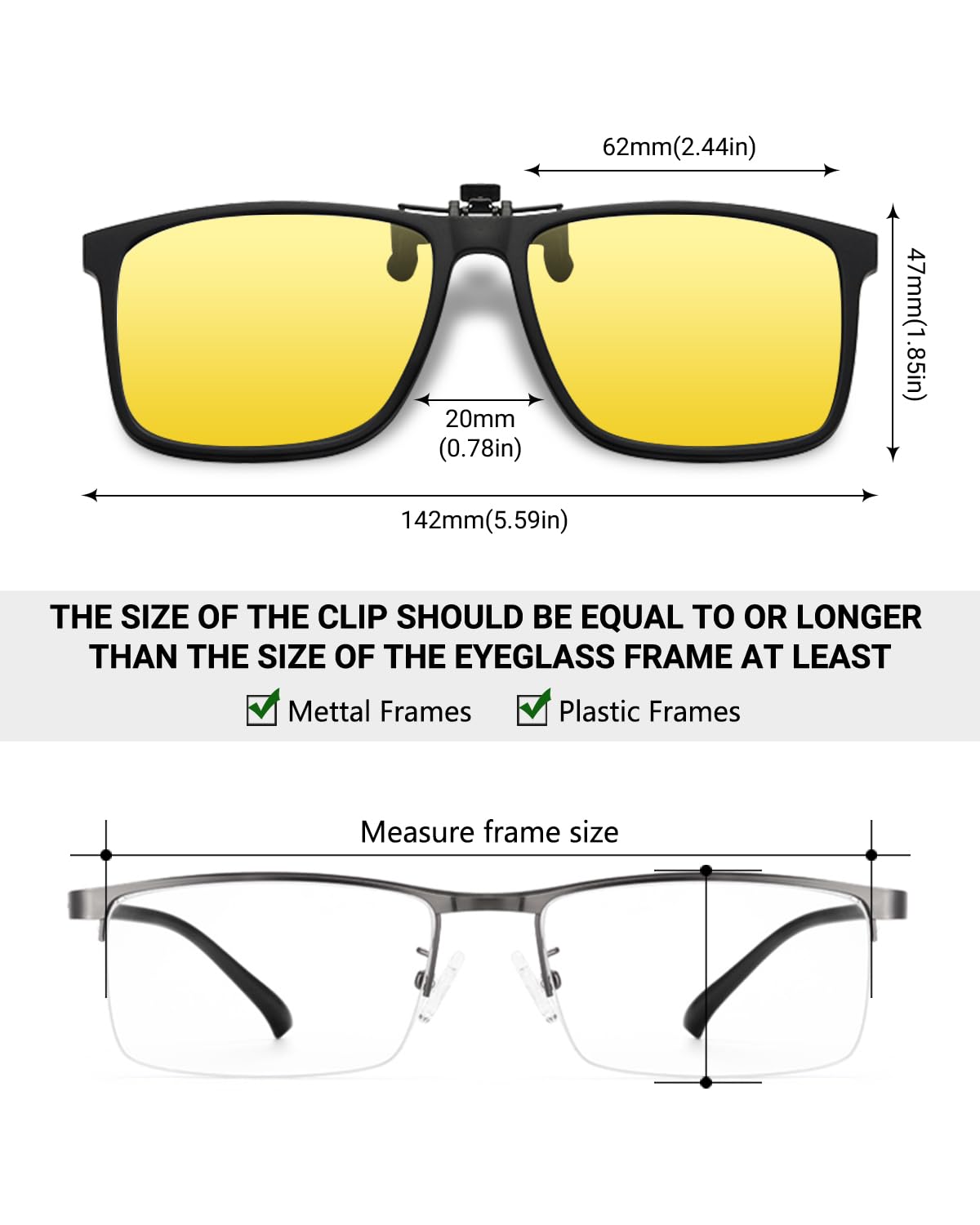 LUFF Polarized Clip-On Sunglasses for Men/Women Flip Up over Eyeglasses Glasses Anti-Glare UV400 Protection for Driving