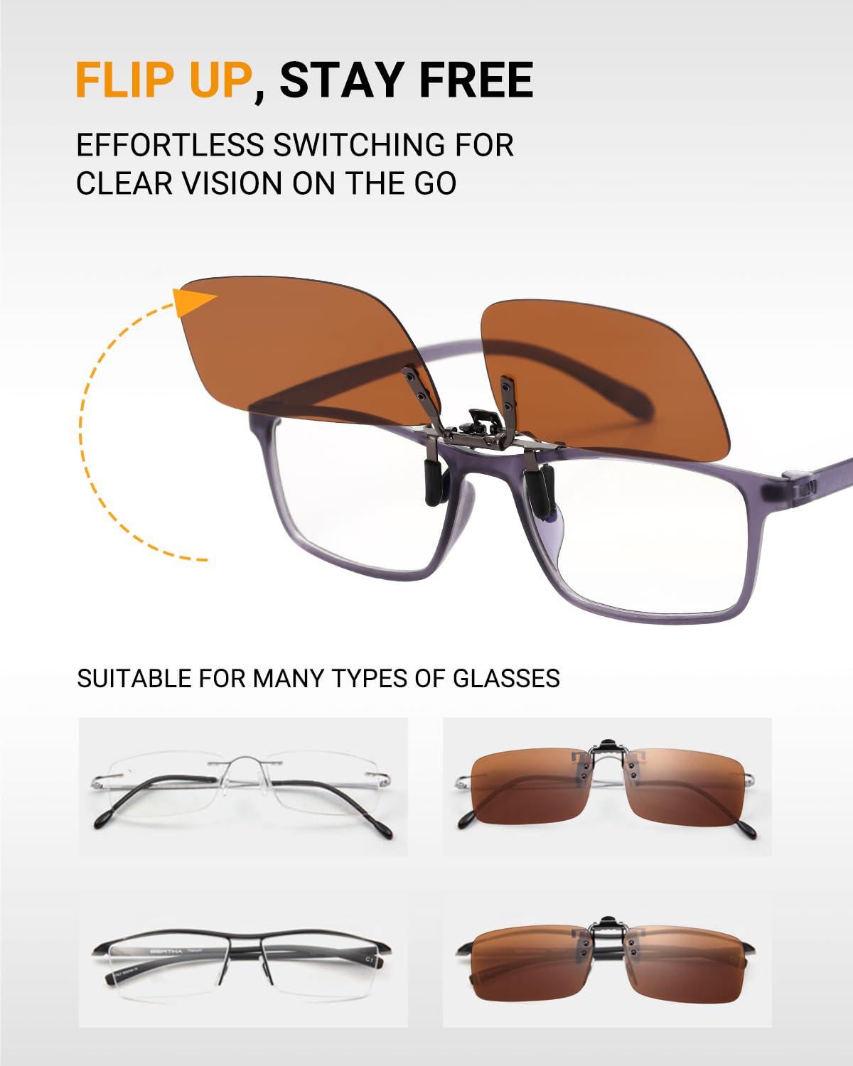 Polarized Clip on Sunglasses for Prescription/Myopia Eyeglasses Outdoor/Driving