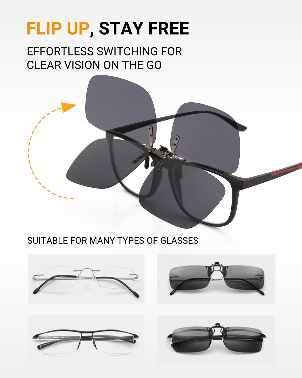 Polarized Clip on Sunglasses for Prescription/Myopia Eyeglasses Outdoor/Driving