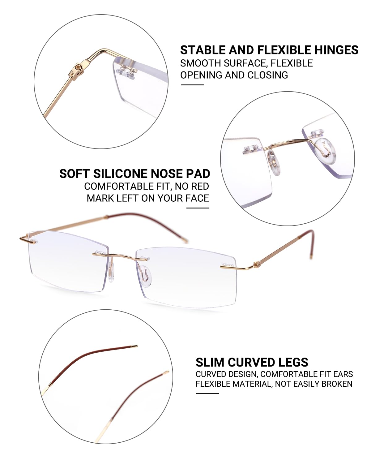 LUFF Rimless Reading Glasses for Women Men Blue Light Blocking Computer Reader Stylish Lightweight Eyeglasses