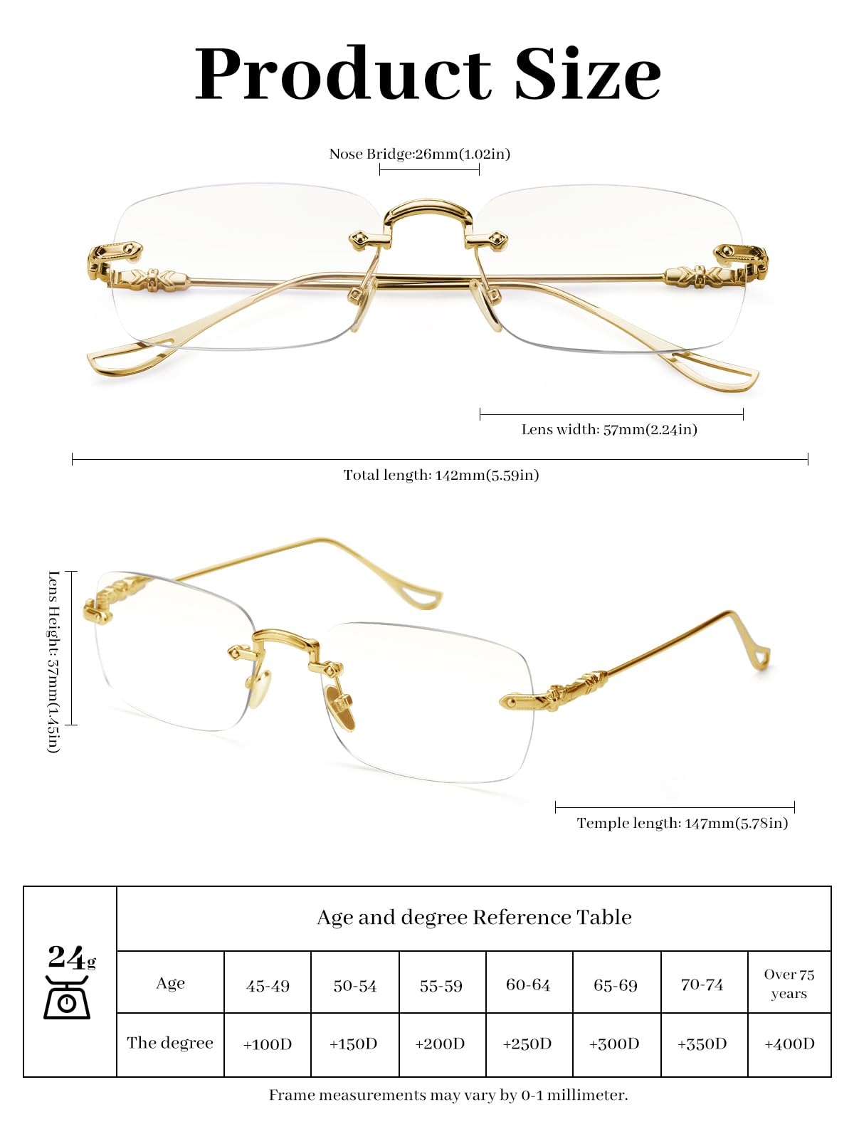 LUFF Reading Glasses Men Women,Rimless Mens Readers Blue Light Metal Computer Eyeglasses Anti-Eyestrain/Dryness/Glare(0.6oz)