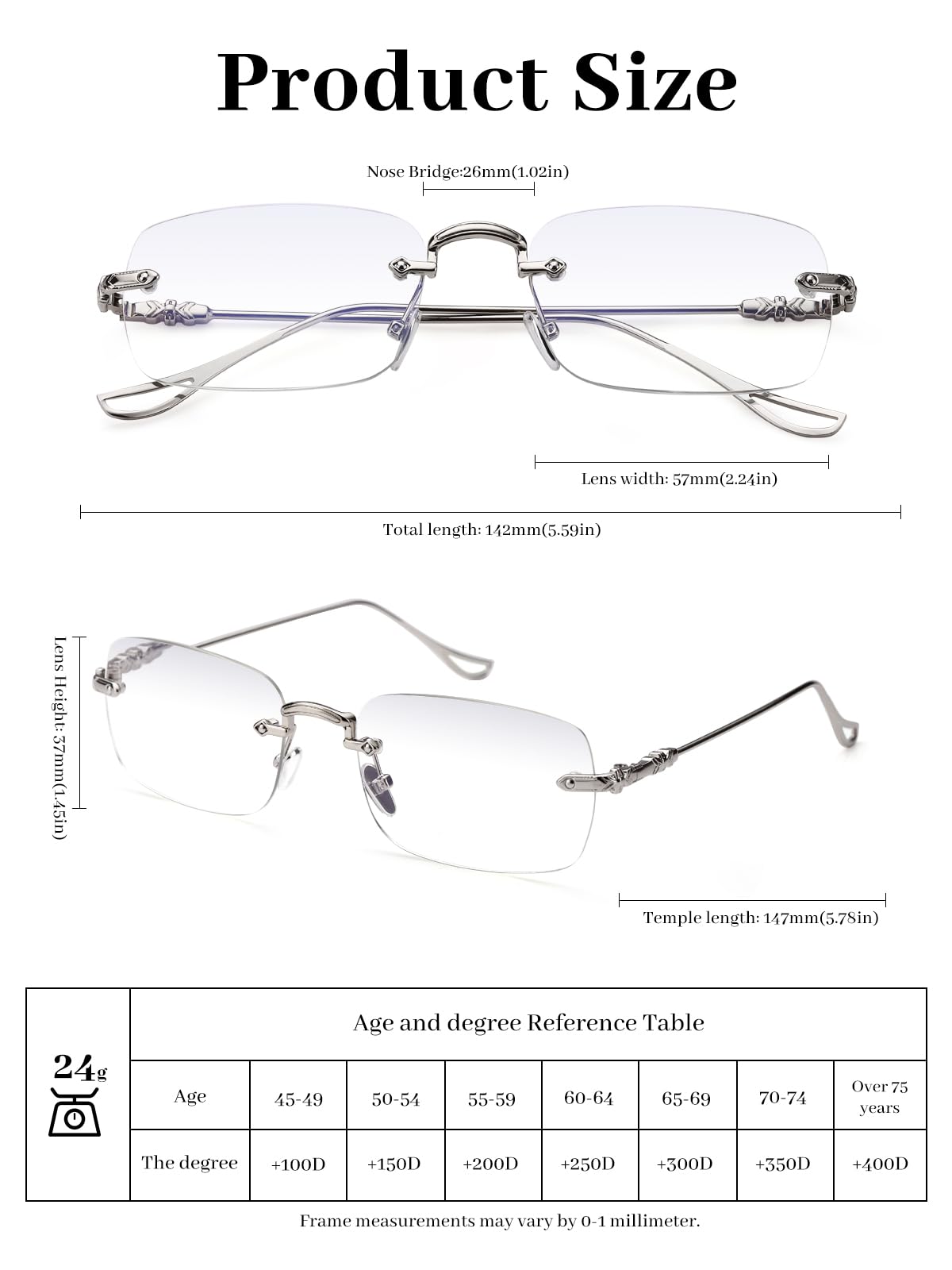 LUFF Reading Glasses Men Women,Rimless Mens Readers Blue Light Metal Computer Eyeglasses Anti-Eyestrain/Dryness/Glare(0.6oz)