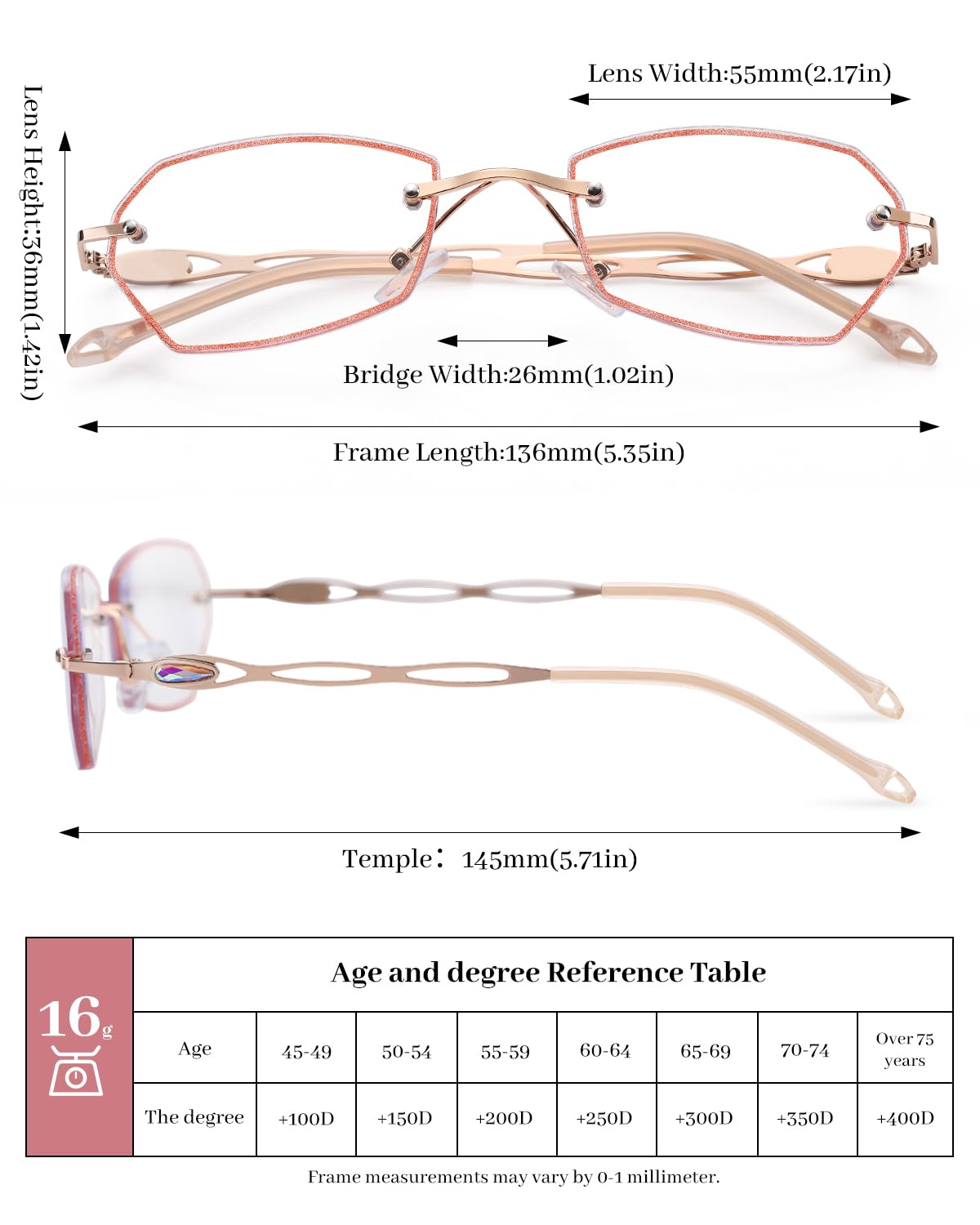 LUFF Rimless Reading Glasses for women men Blue light blocking lightweight metal classic computer readers Anti Eyestrain