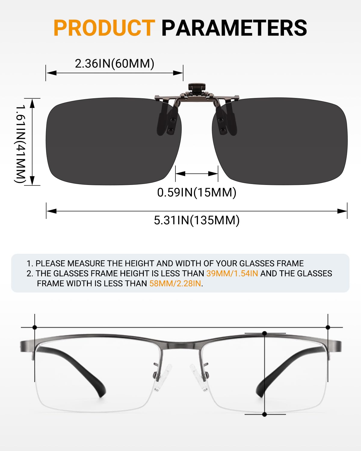 Polarized Clip on Sunglasses for Prescription/Myopia Eyeglasses Outdoor/Driving