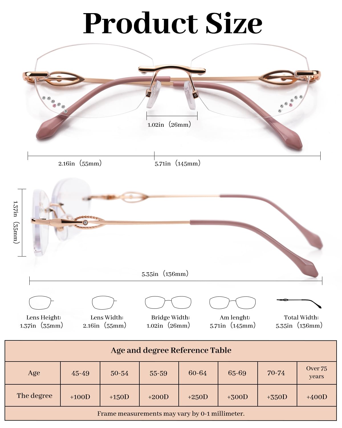 LUFF Rimless Reading Glasses for Women Blue Light Blocking,Stylish Lightweight Frameless Computer Readers Anti Eyestrain