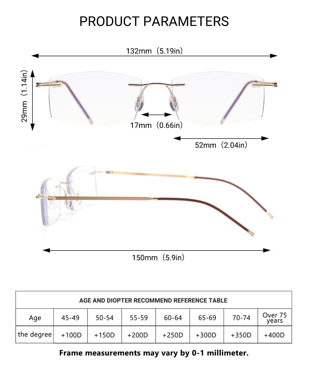 LUFF Rimless Reading Glasses for Women Men Blue Light Blocking Computer Reader Stylish Lightweight Eyeglasses