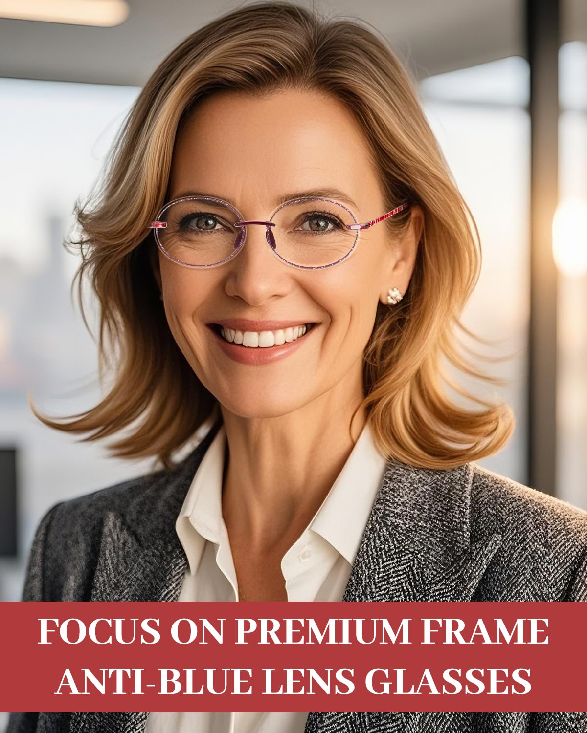 LUFF Reading Glasses for Women Men,3Pack Stylish Reader Glasses Blue Light Rimless Computer Reader Lightweight Anti Eyestrain