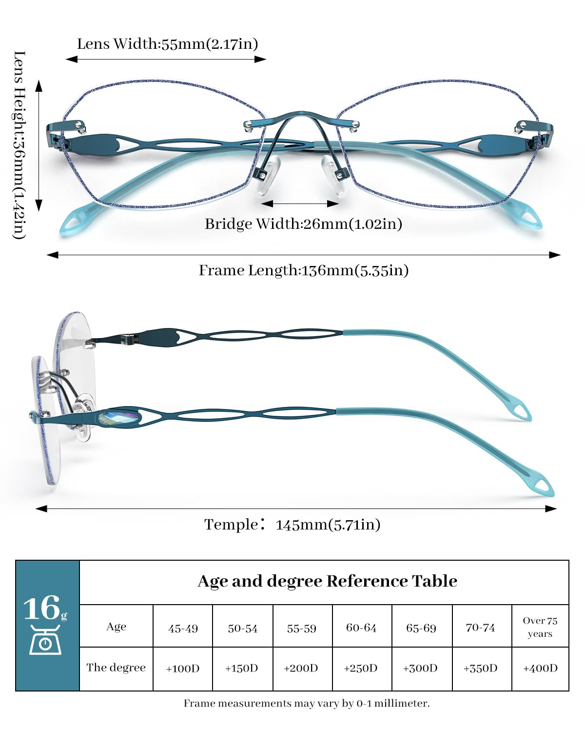 LUFF Rimless Reading Glasses for women men Blue light blocking lightweight metal classic computer readers Anti Eyestrain