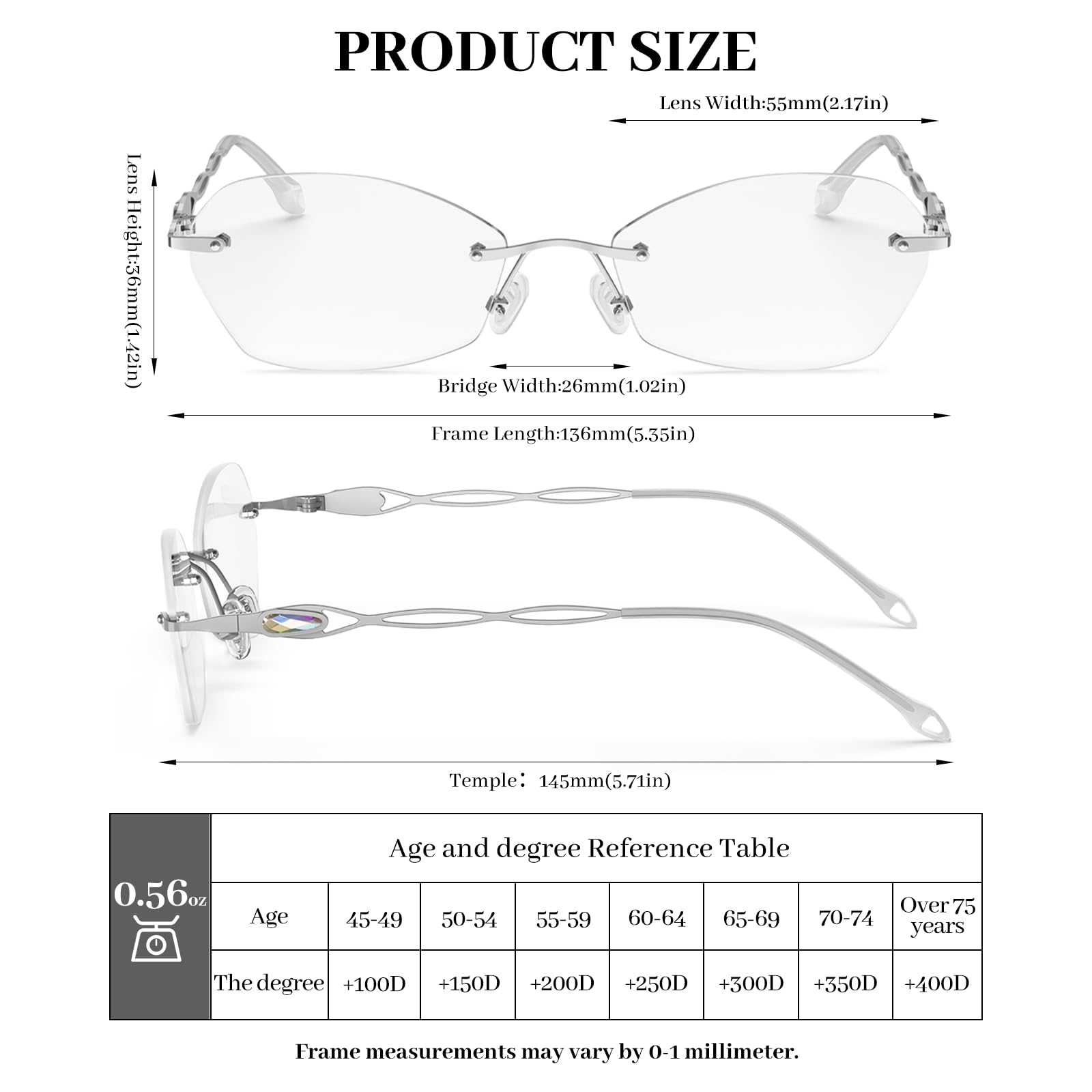 LUFF Rimless Reading Glasses for women men Blue light blocking lightweight metal classic computer readers Anti Eyestrain