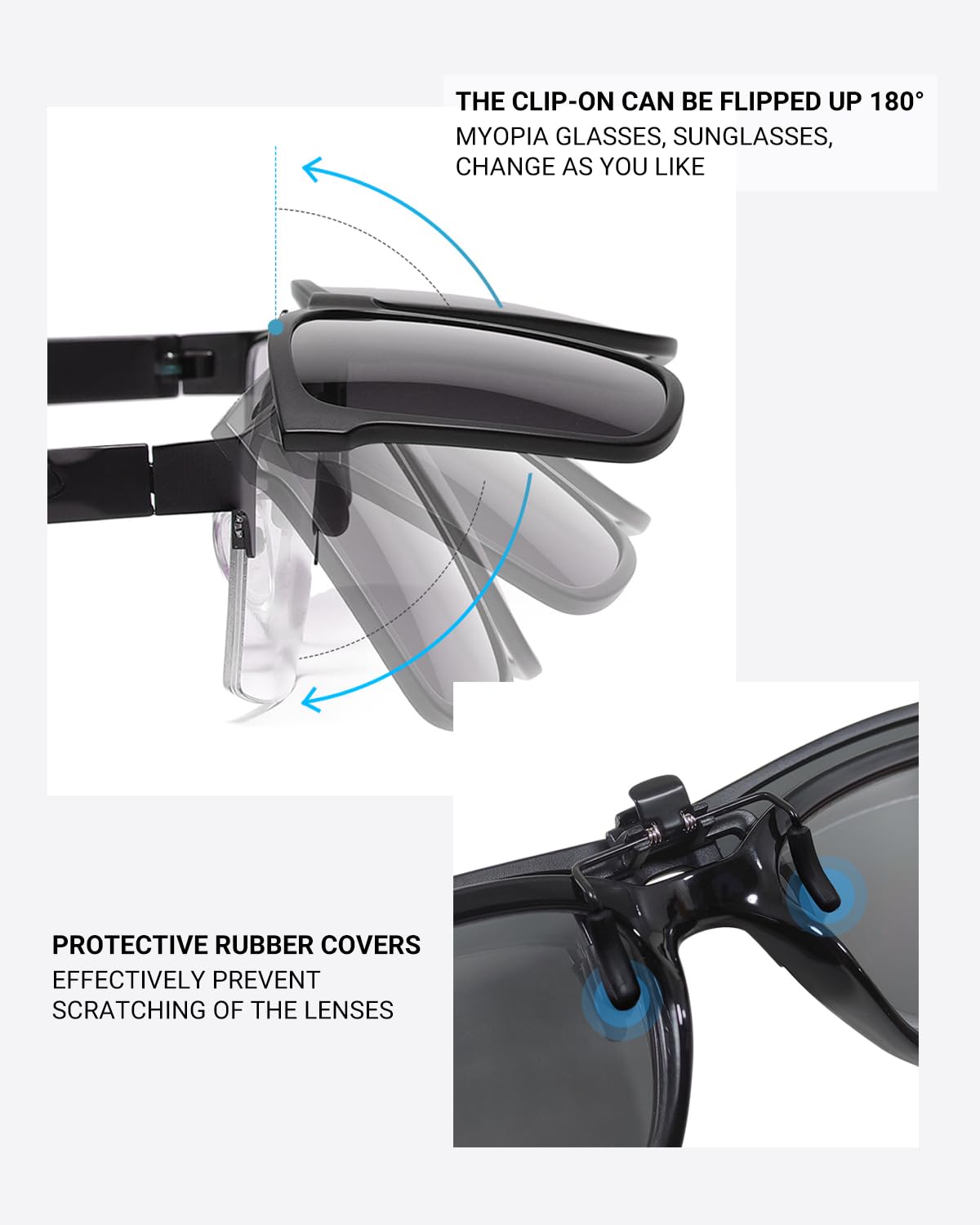LUFF Polarized Clip-On Sunglasses for Men/Women Flip Up over Eyeglasses Glasses Anti-Glare UV400 Protection for Driving