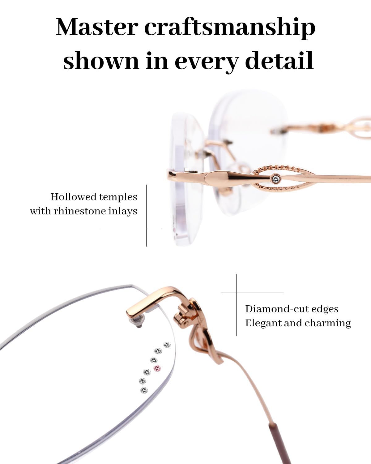 LUFF Rimless Reading Glasses for Women Blue Light Blocking,Stylish Lightweight Frameless Computer Readers Anti Eyestrain