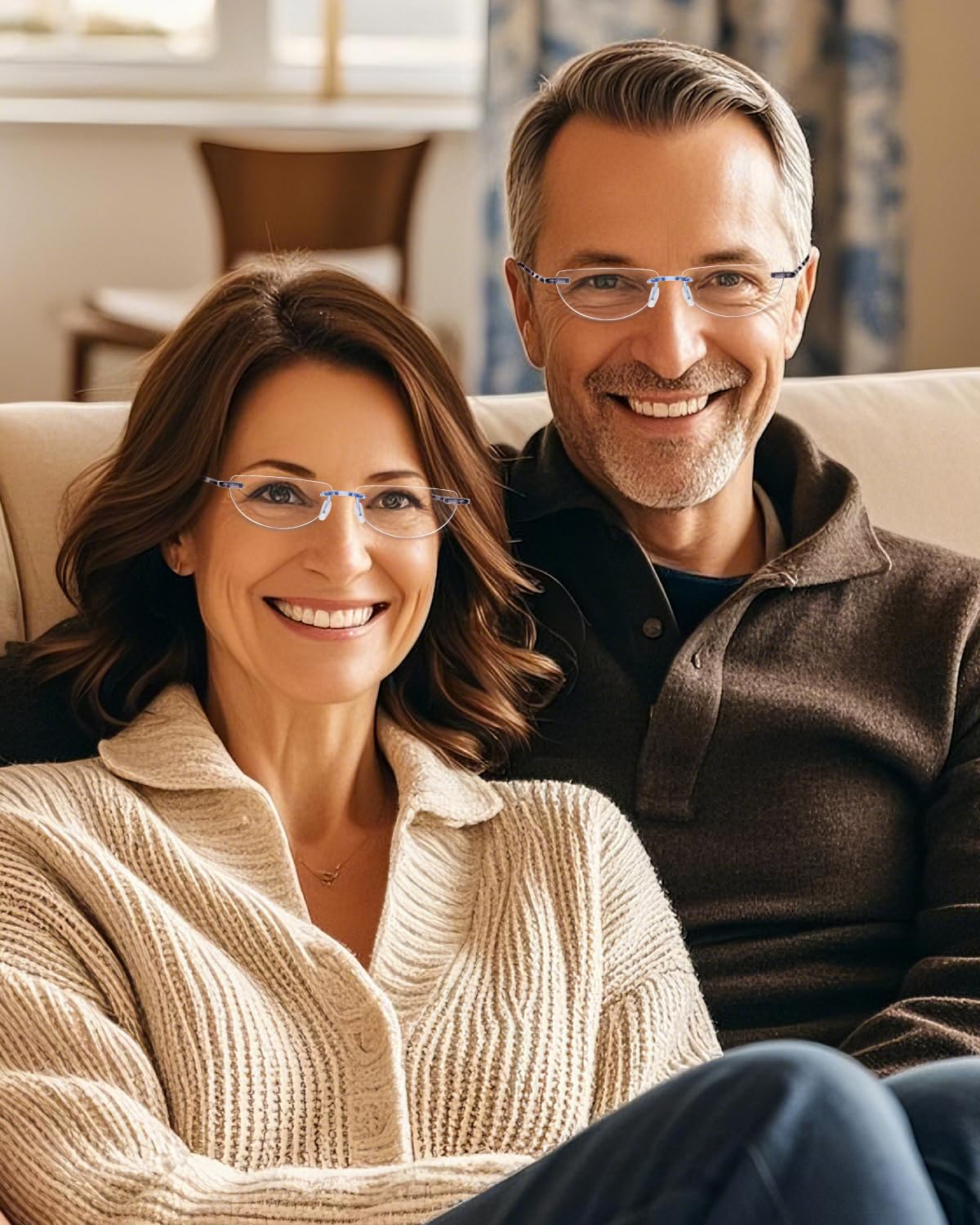 LUFF 3 Pack Half Reading Glasses for Women and Men Rimless Blue Light Reading Glasses Lightweight Half Moon Readers