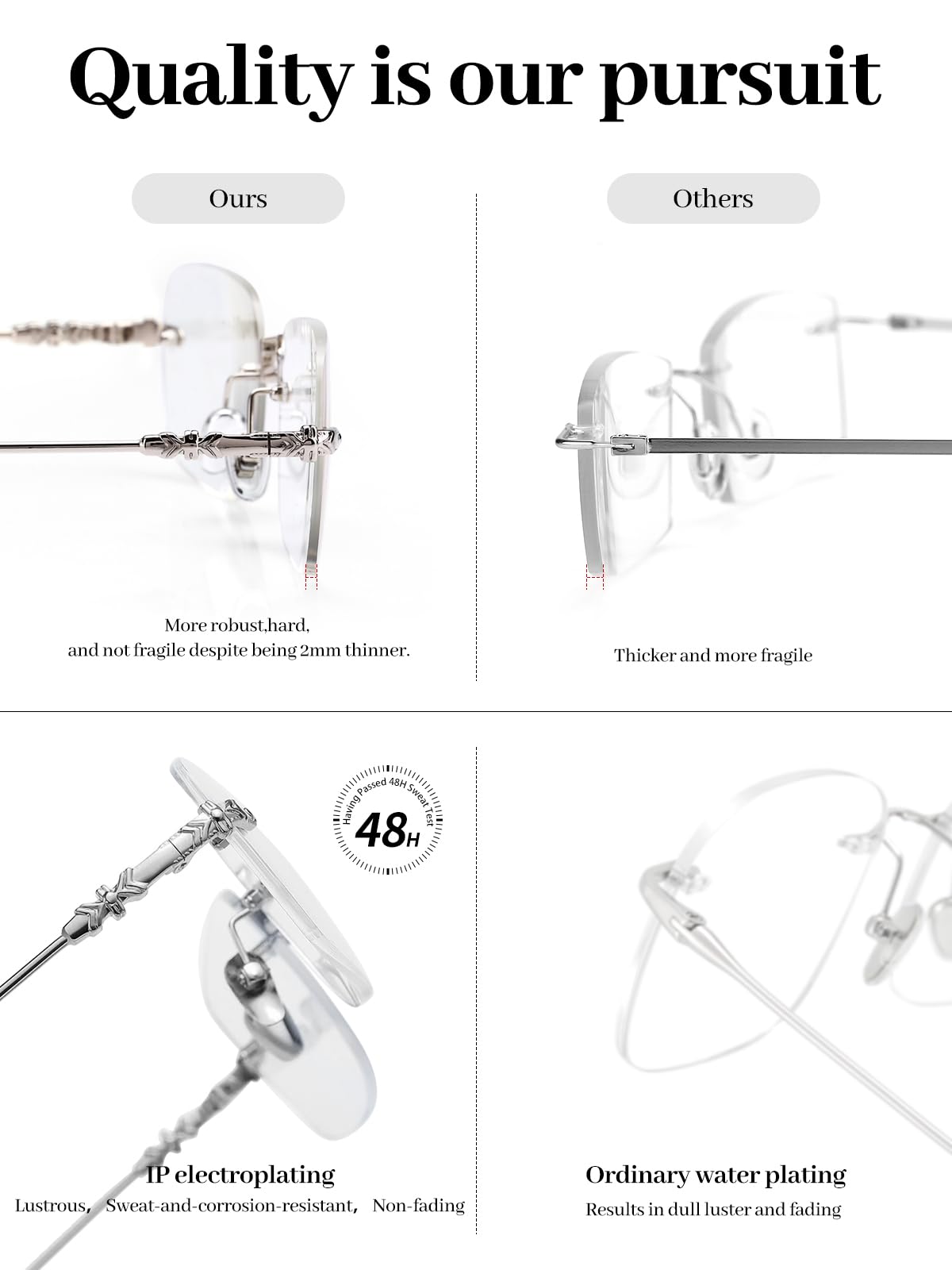 LUFF Reading Glasses Men Women,Rimless Mens Readers Blue Light Metal Computer Eyeglasses Anti-Eyestrain/Dryness/Glare(0.6oz)